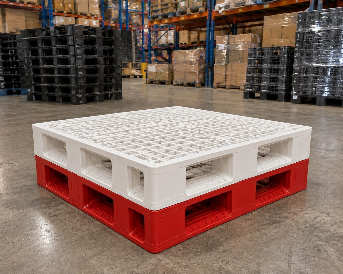 Palette en plastique blanche et rouge